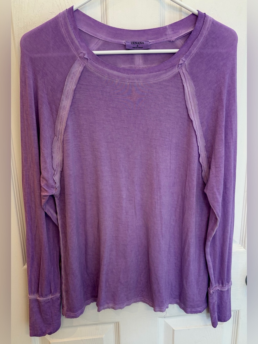 Zenana Purple Distressed Long Sleeve Top, Women’s size small (oversized) New